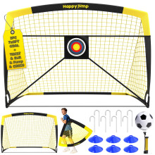 Happy Jump Set of 2 Portable Pop Up Football Goals 7x5FT – with Target Sheet, Ball, Pump & Cones | Weatherproof Football Nets for Garden & Outdoor T