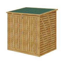 135x107.5x134cm Fir Wood Outdoor Trash Bin Storage Shed Asphalt Roof Lockable Double Doors with Hydraulic Support & Solid Base