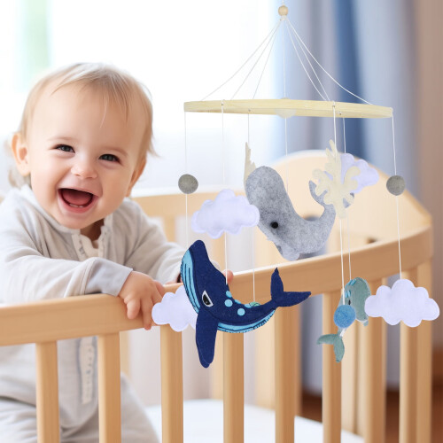 Baby Crib Mobile Felt Whale Clouds Ocean Animals 1 Pack 2