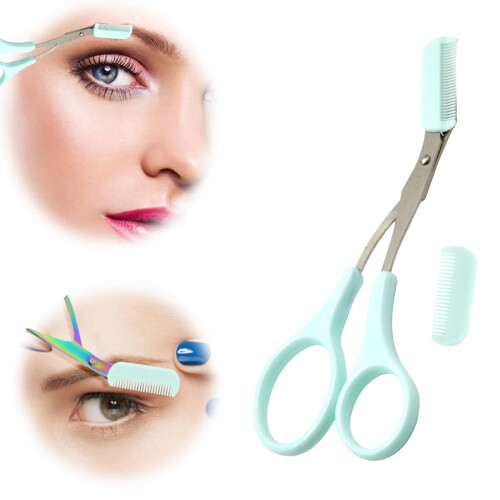 Eyebrow Trimmer Scissors Stainless Steel with Comb 1 Pair 2