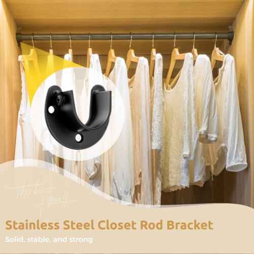 Stainless Steel Closet Rod Bracket U-Shape 6PCS 1