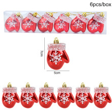 Christmas Tree Pendant Red Star Snowflake Ornament 6 pcs