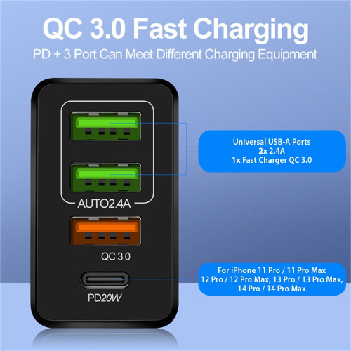 USB wall charger fast charging block 4-port 1