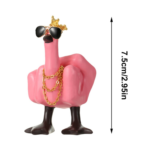 Duck Sculpture Resin Desktop Decor 7.5cm Pink Crown 1