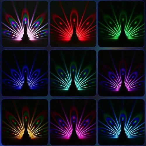 (pink) Peacock Projection Desk Lamp Party:Remote Control Night Light Home USB Charging 1