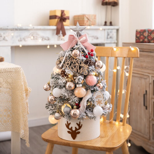 Pink Flocked Desktop Christmas Tree Ornament Set 2