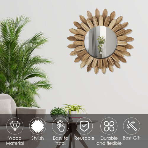 Round Wood Sunburst Mirror Wall Decor 12-inch 1