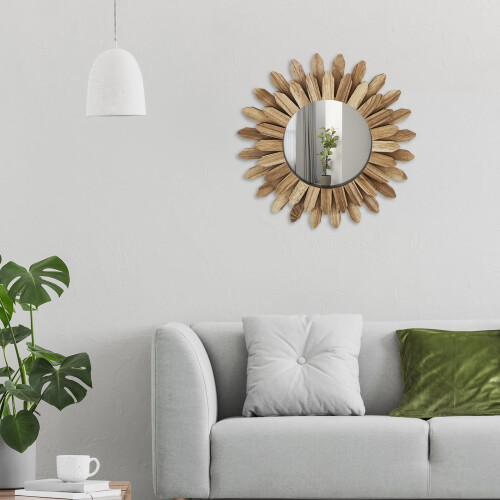 Round Wood Sunburst Mirror Wall Decor 12-inch 2