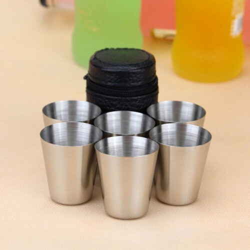 Luxsea 不锈钢小酒杯 30ml 6个装 黑色PU收纳盒 1