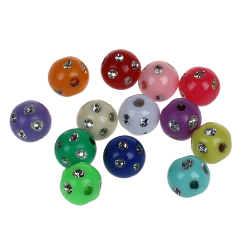 Plastic Beads Ball Rhinestone Multi Color 200 pcs 1