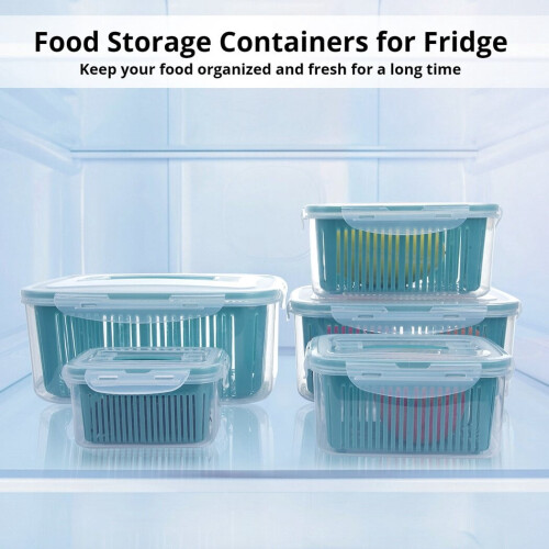 Stackable Fridge Food Storage Containers with Drain Baskets 1