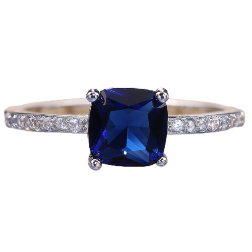 Pink Rhinestone Thin Square Wedding Ring for Women 1