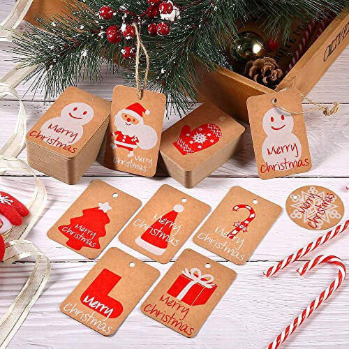 Brown Kraft Gift Tags with Twine 100 Pack 10 Designs 1