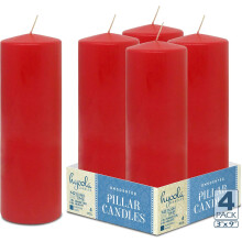 Stabkerzen Zylinder Langbrennend Rot Set 4 Stk 22,5 x 7,5 cm — rote zylinderkerzen, säulenkerzen, lang brennende kerzen