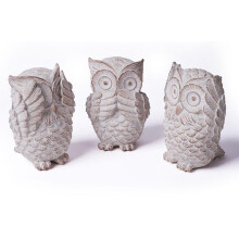 Figurines de chouettes modernes décoratives style bohème en résine blanches, lot de 3 pièces, 13 cm — objet deco salon
