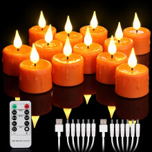 Lot de 12 bougies LED chauffe-plat orange avec télécommande et minuterie — bougies electriques, decoration lumineuse