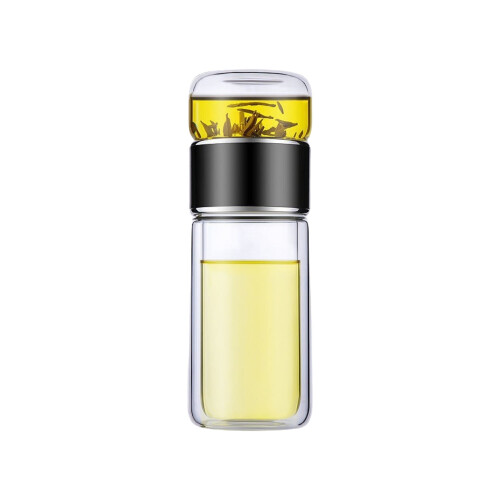 Glass Tea Infuser Bottle Double-Layered 350ml Black