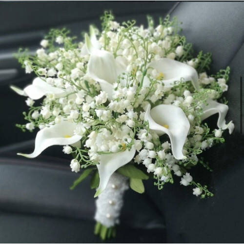 White Artificial Wedding Bouquet with Pearls