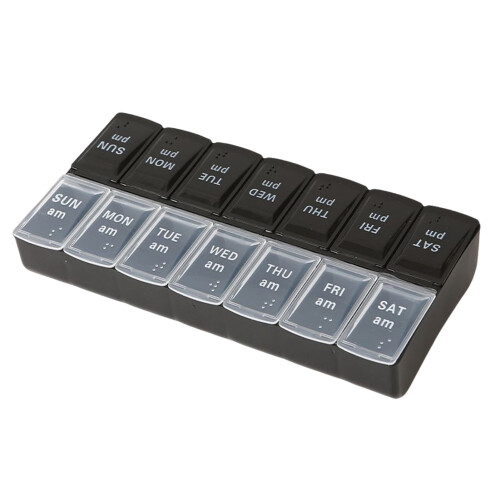 Pink pill organizer with letters, 14-compartment weekly 1