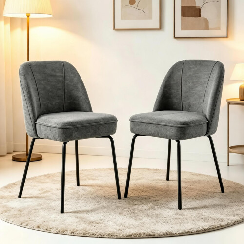 AINPECCA Set of 2 Dining Chairs Linen Spring Cushion Grey