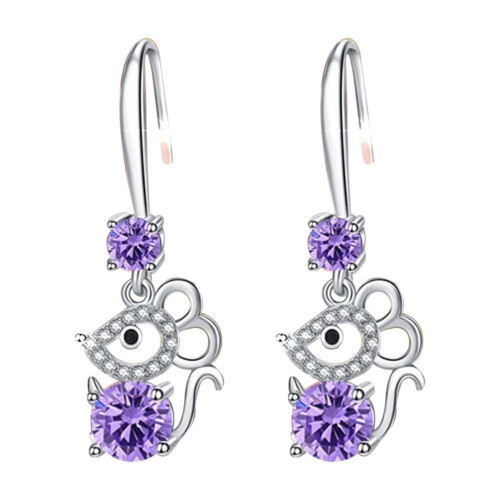 Women's mouse-shaped rhinestone alloy hook earrings