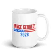 Cană Vance Kennedy2028 albă lucioasă, Vance pentru alegerile prezidențiale2028 (15oz)