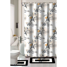 Bathroom bath mat set fabric shower curtain with rings 15