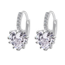 Heart-shaped rhinestone alloy earrings with leverback