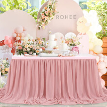 Jupe de Table en Chiffon Rose Poussière 14FT pour Mariage et Anniversaire de Fille