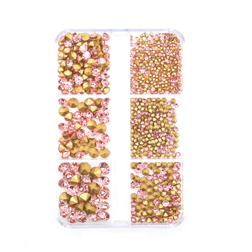 Pink Nail Rhinestones Box with 6 Grids 1