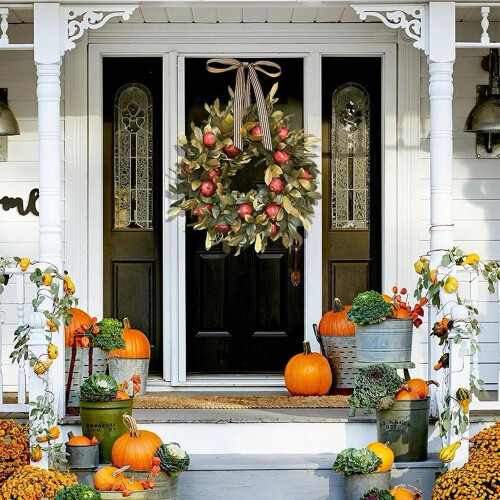 Autumn Teardrop Wreath with Pumpkins Berries and Maple 2