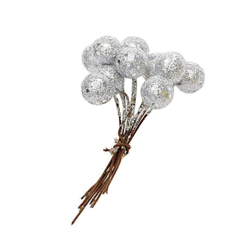 Glittered Berry Picks Christmas Decoration Silver 10pcs 1