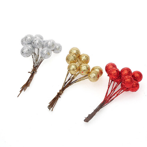 Glittered Berry Picks Christmas Decoration Silver 10pcs 2
