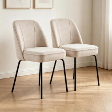 Set of 2 Dining Chairs Linen Spring Cushion Beige