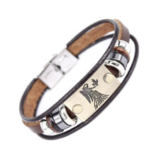 Retro Unisex Armband met 12 Sterrenbeelden, Meerlaags Gevlochten Kunstleren Sieraden