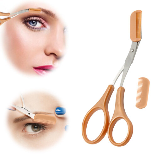 Eyebrow Trimmer Scissors Stainless Steel with Comb 1 Pair 2