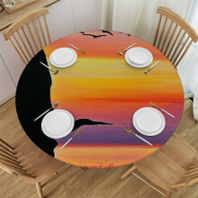 Round fitted tablecloth with elastic edge, stain-resistant,