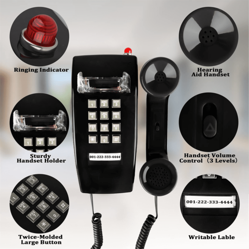 Classic Black Wall Phone Landline Single Line 2554 2