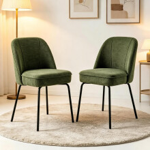 Set of 2 Dining Chairs Linen Spring Cushion Green
