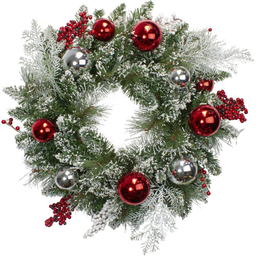 Flocked Mixed Pine Artificial Christmas Wreath 24 inch Unlit