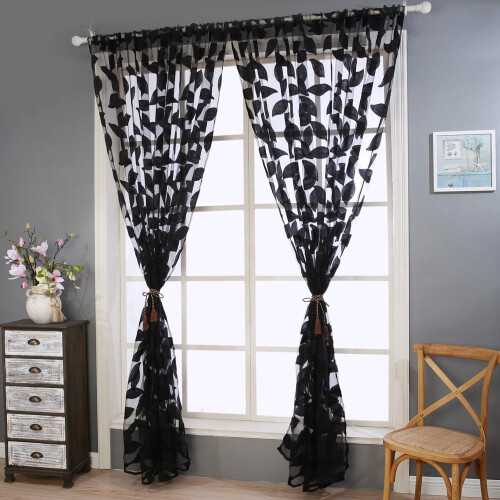 Leaf Tulle Door Curtain Drape Panel Sheer Scarf Valance 2