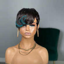 Parochne Pixie Cut pre ženy - 150% hustota prírodných vln, krátky bob, parochňa z ľudských vlasov s bočnou časťou, vrstvená vlnitá