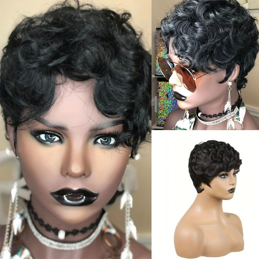 Pixie Cut Wig with Bangs Short Straight Synthetic