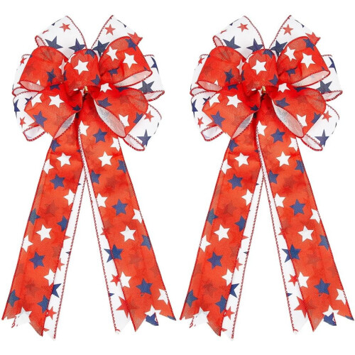 American Flag Burlap Wreath Bow Set 2 pcs