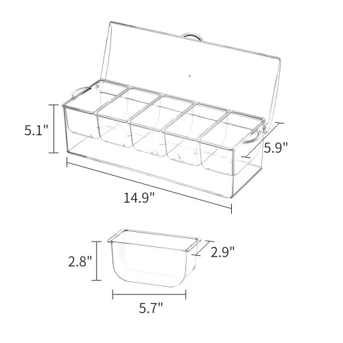 Ice Chilled Serving Tray with 5 Clear Condiment Compartments 2