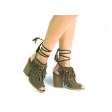Khaki booties with tie-up detail
