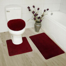 Bathroom bath mat set contour rug with toilet lid cover