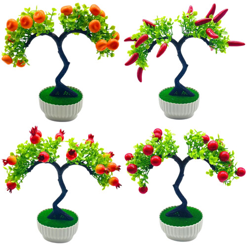 Artificial fake fruit tree bonsai in pot for home office