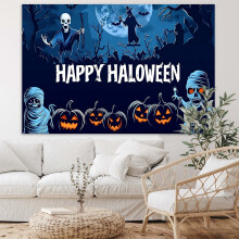 Fabric Banner Background with Pumpkin Bat Moon Theme