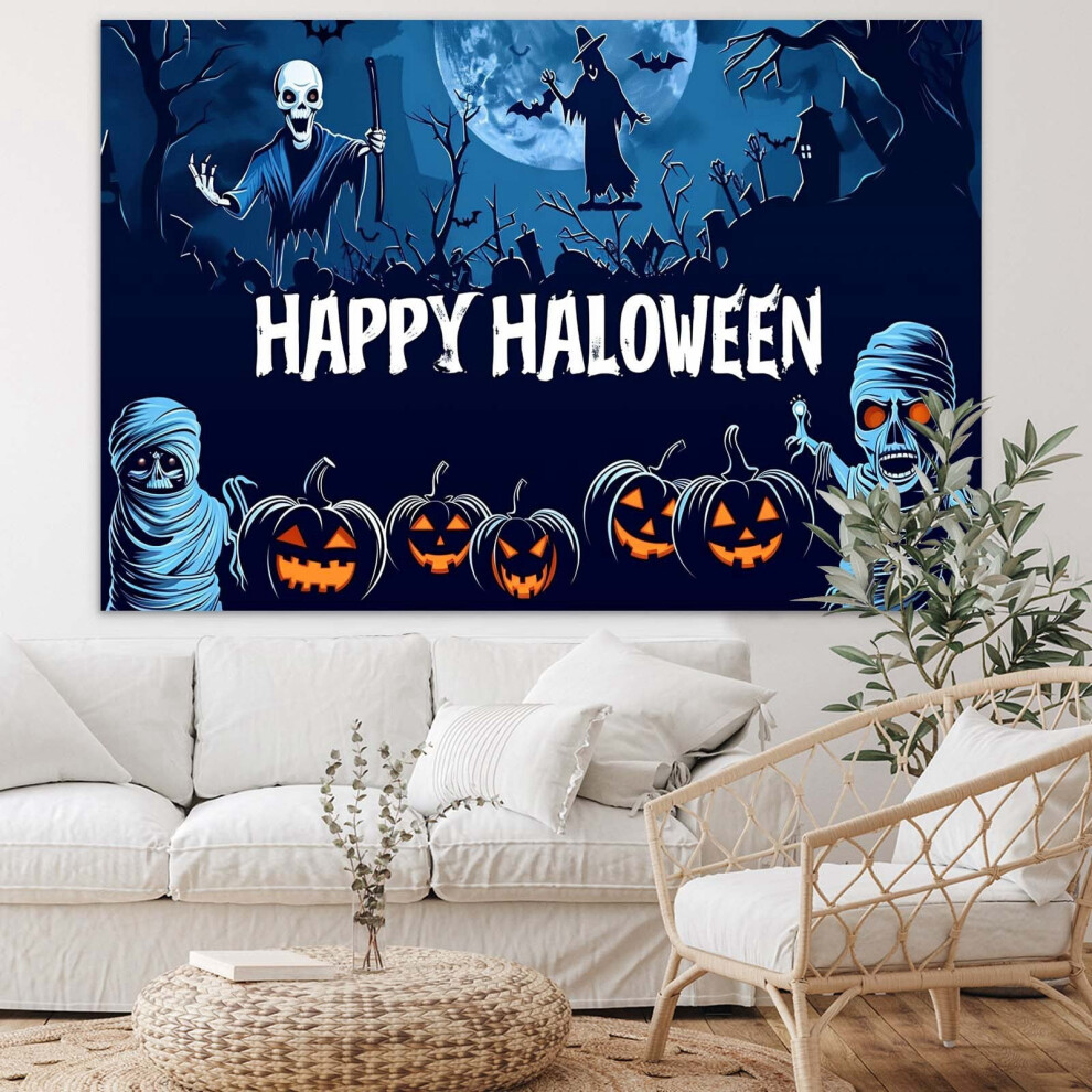 Fabric Banner Background With Pumpkin Bat Moon Theme 946140147604
